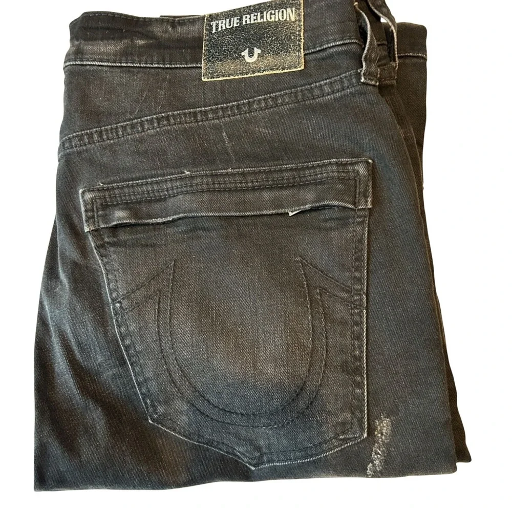 True‎ Religion Mick Slouchy Skinny 34 Men's Black Distressed Moto Jeans